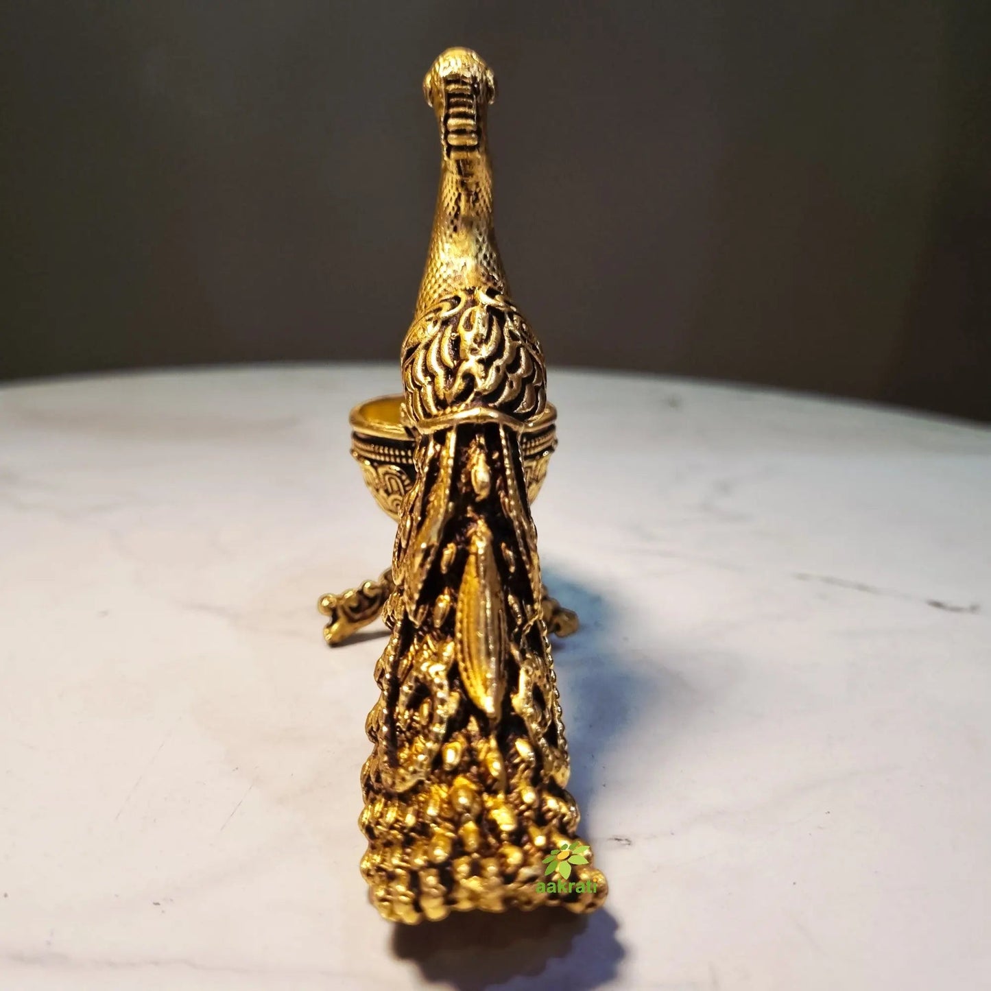 Brass Peacock Diya | Decorative Oil Lamp for Festive Lighting & Gifting | Light Weight Brass Diya (Yellow, 3 Inches)