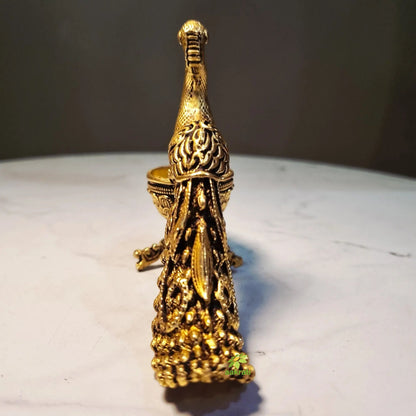 Brass Peacock Diya | Decorative Oil Lamp for Festive Lighting & Gifting | Light Weight Brass Diya (Yellow, 3 Inches)