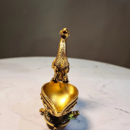 Brass Peacock Diya | Decorative Oil Lamp for Festive Lighting & Gifting | Light Weight Brass Diya (Yellow, 3 Inches)