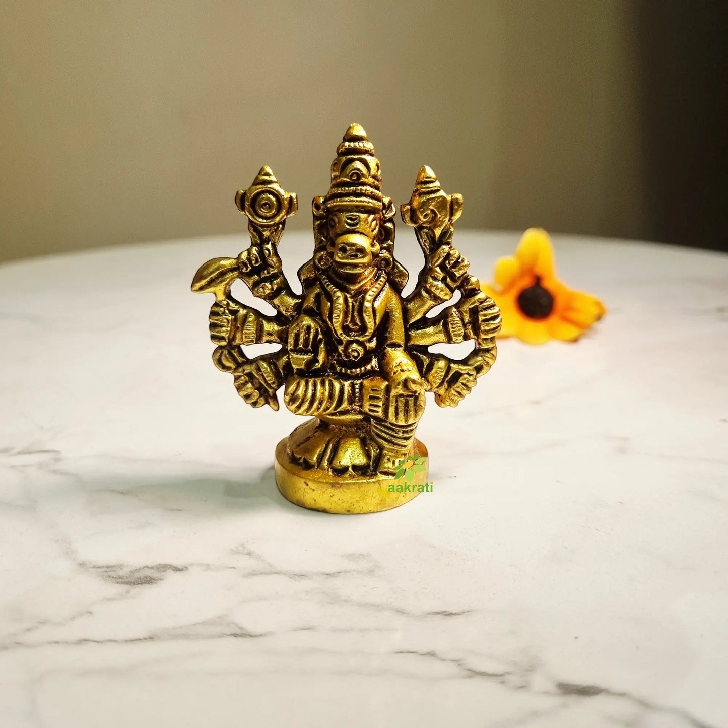 Brass Varahi Idol | Varahi Statue for Temple |  Brass Varahi Amman Murti (Yellow, 1 Inches)
