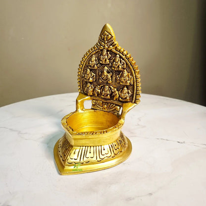 Brass Ashta Lakshmi Diya for Pooja | Ideal for Daily Worship & Festivals | Brass Ashta Lakshmi Diya Lamp (Yellow, 5 Inches)