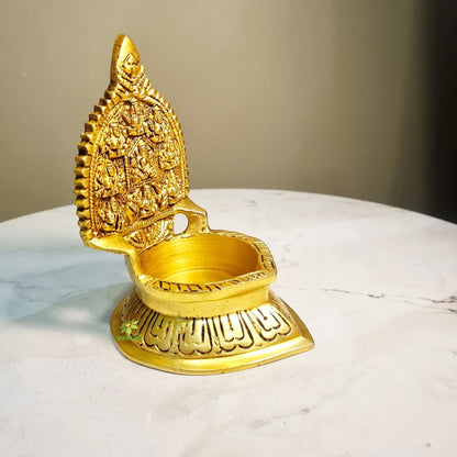 Brass Ashta Lakshmi Diya for Pooja | Ideal for Daily Worship & Festivals | Brass Ashta Lakshmi Diya Lamp (Yellow, 5 Inches)