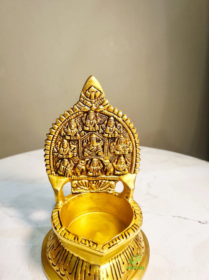 Brass Ashta Lakshmi Diya for Pooja | Ideal for Daily Worship & Festivals | Brass Ashta Lakshmi Diya Lamp (Yellow, 5 Inches)