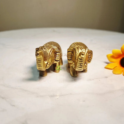 Brass Elephant Pair for Home Décor | Handcrafted Pair of Decorative Elephants | Brass Elephant Pair (Yellow, 1.5 Inches)