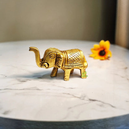 Brass Elephant Pair for Home Décor | Handcrafted Pair of Decorative Elephants | Brass Elephant Pair (Yellow, 1.5 Inches)