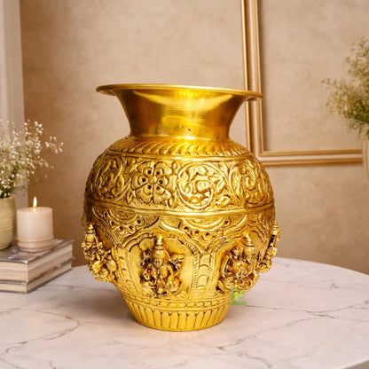 Brass Ashtalakshmi Kalash | 8 Lakshmi Devi Engraved Puja Kalash | Puja Kalash (Yellow, 7 Inch)