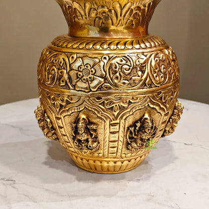 Premium Brass Ashtalakshmi Puja Kalash | Ideal Gift for Diwali, Wedding & Housewarming | Ashtalakshmi Engraved Brass Kalash for Pooja (Yellow, 6 Inches)