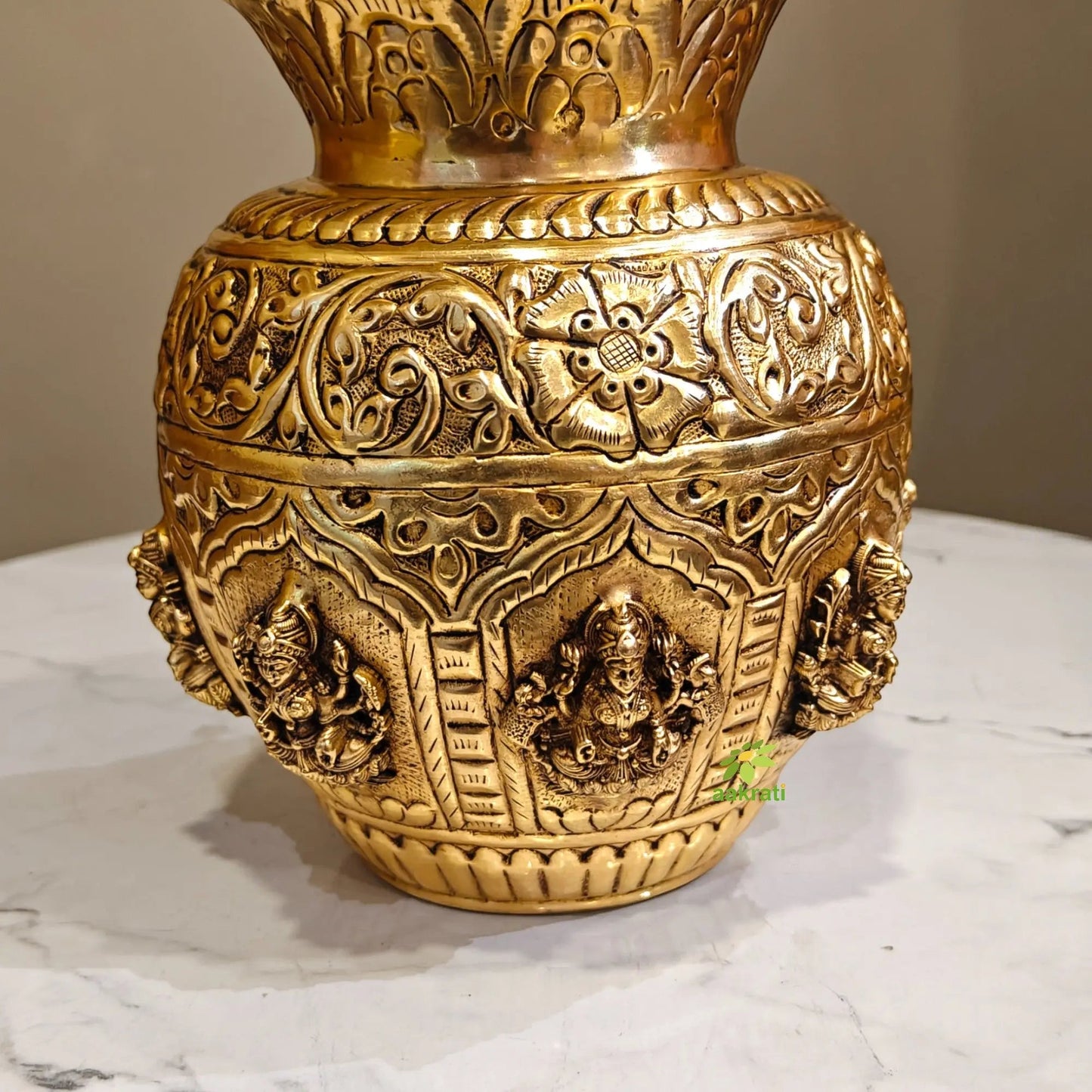 Premium Brass Ashtalakshmi Puja Kalash | Ideal Gift for Diwali, Wedding & Housewarming | Ashtalakshmi Engraved Brass Kalash for Pooja (Yellow, 6 Inches)