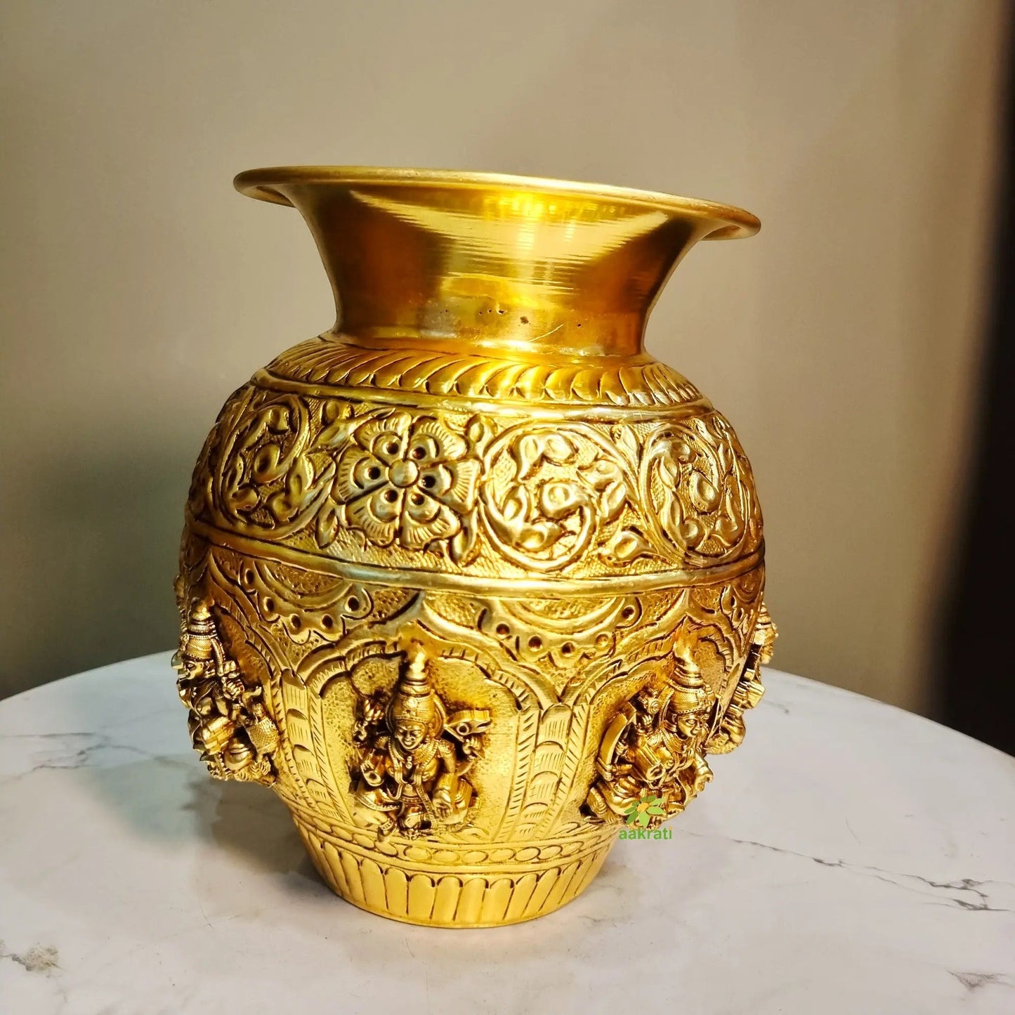 Brass Ashtalakshmi Kalash | 8 Lakshmi Devi Engraved Puja Kalash | Puja Kalash (Yellow, 7 Inch)