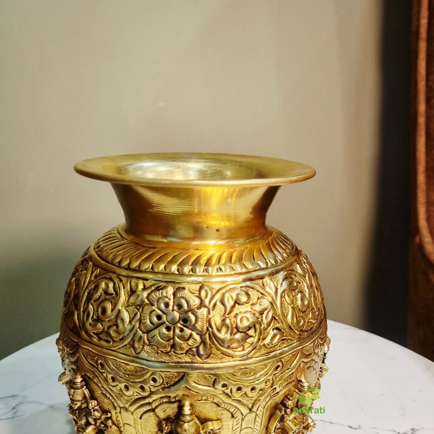 Brass Ashtalakshmi Kalash | 8 Lakshmi Devi Engraved Puja Kalash | Puja Kalash (Yellow, 7 Inch)