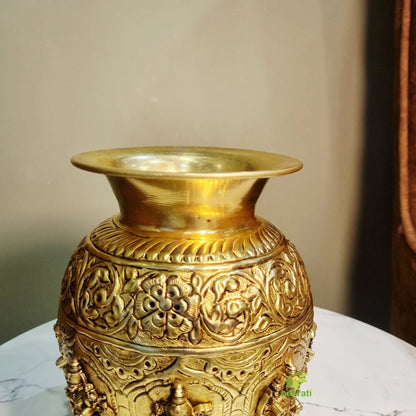 Brass Ashtalakshmi Kalash | 8 Lakshmi Devi Engraved Puja Kalash | Puja Kalash (Yellow, 7 Inch)
