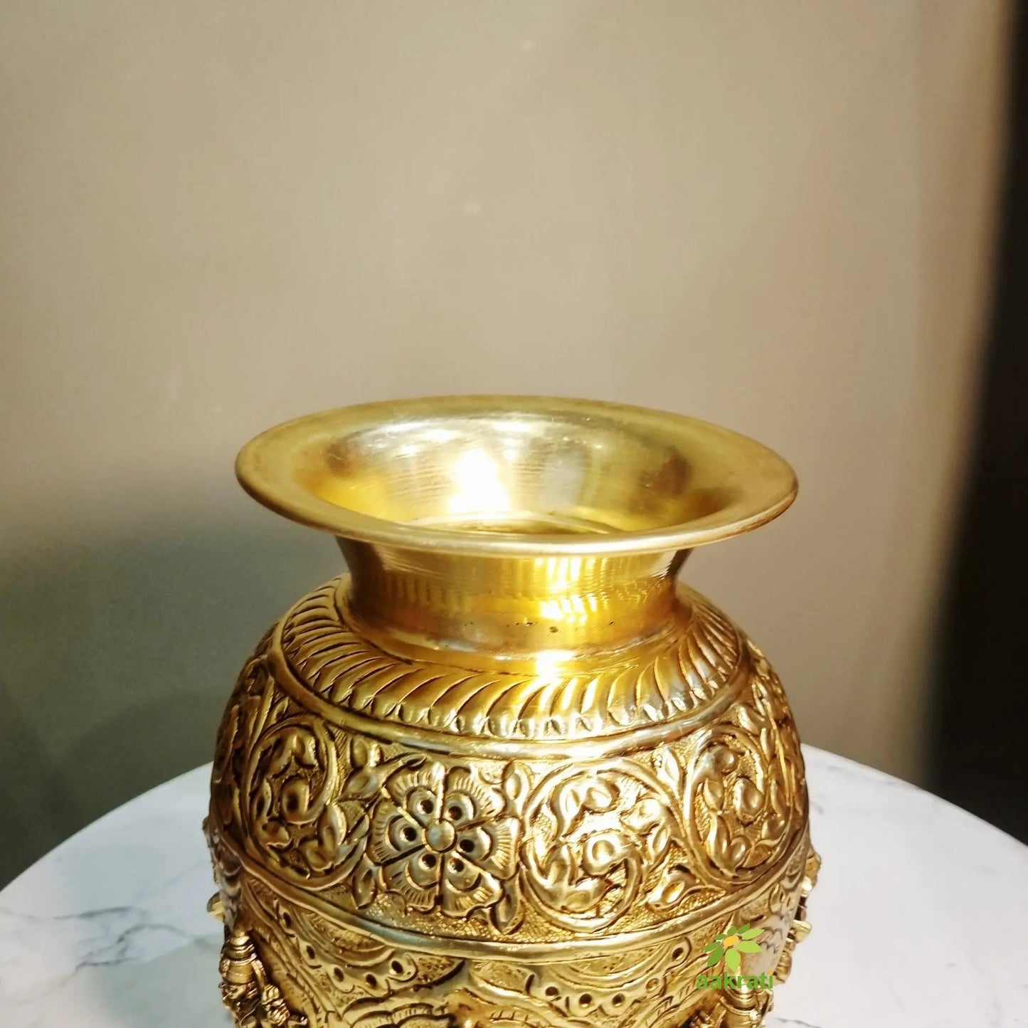 Brass Ashtalakshmi Kalash | 8 Lakshmi Devi Engraved Puja Kalash | Puja Kalash (Yellow, 7 Inch)
