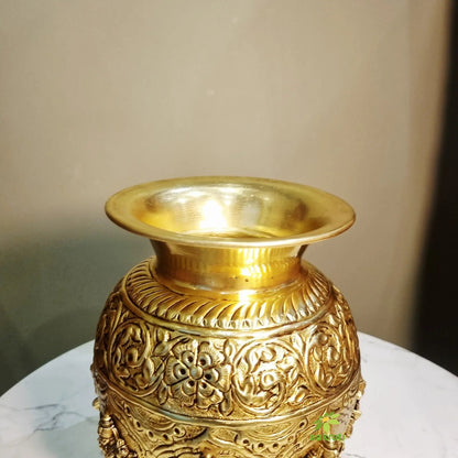Brass Ashtalakshmi Kalash | 8 Lakshmi Devi Engraved Puja Kalash | Puja Kalash (Yellow, 7 Inch)