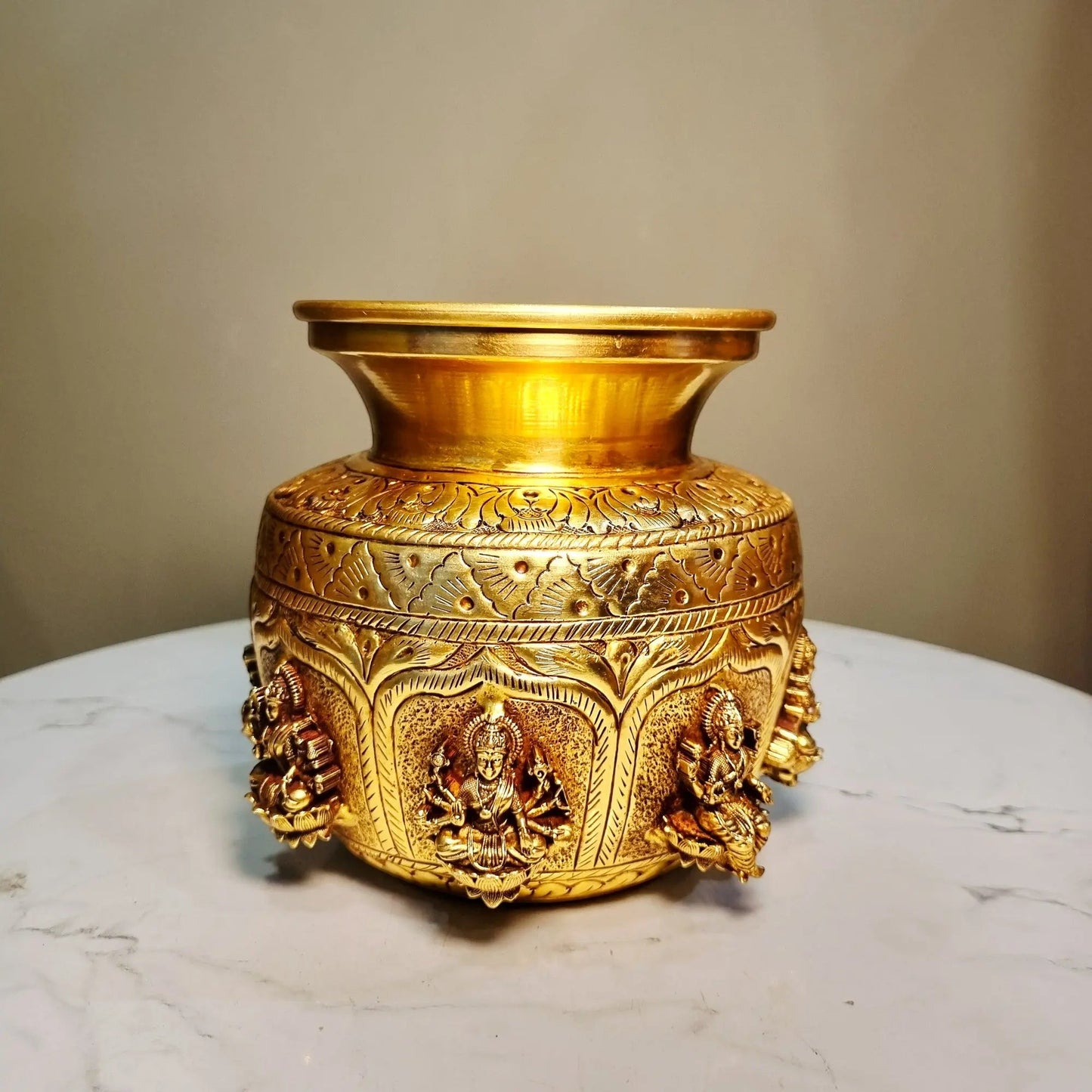 Ashtalakshmi Brass Kalash for Pooja | Designer Brass Kalash | Brass Ashtalakshmi Kalash (Yellow, 5.2 Inches)