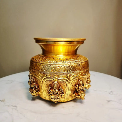 Ashtalakshmi Brass Kalash for Pooja | Designer Brass Kalash | Brass Ashtalakshmi Kalash (Yellow, 5.2 Inches)