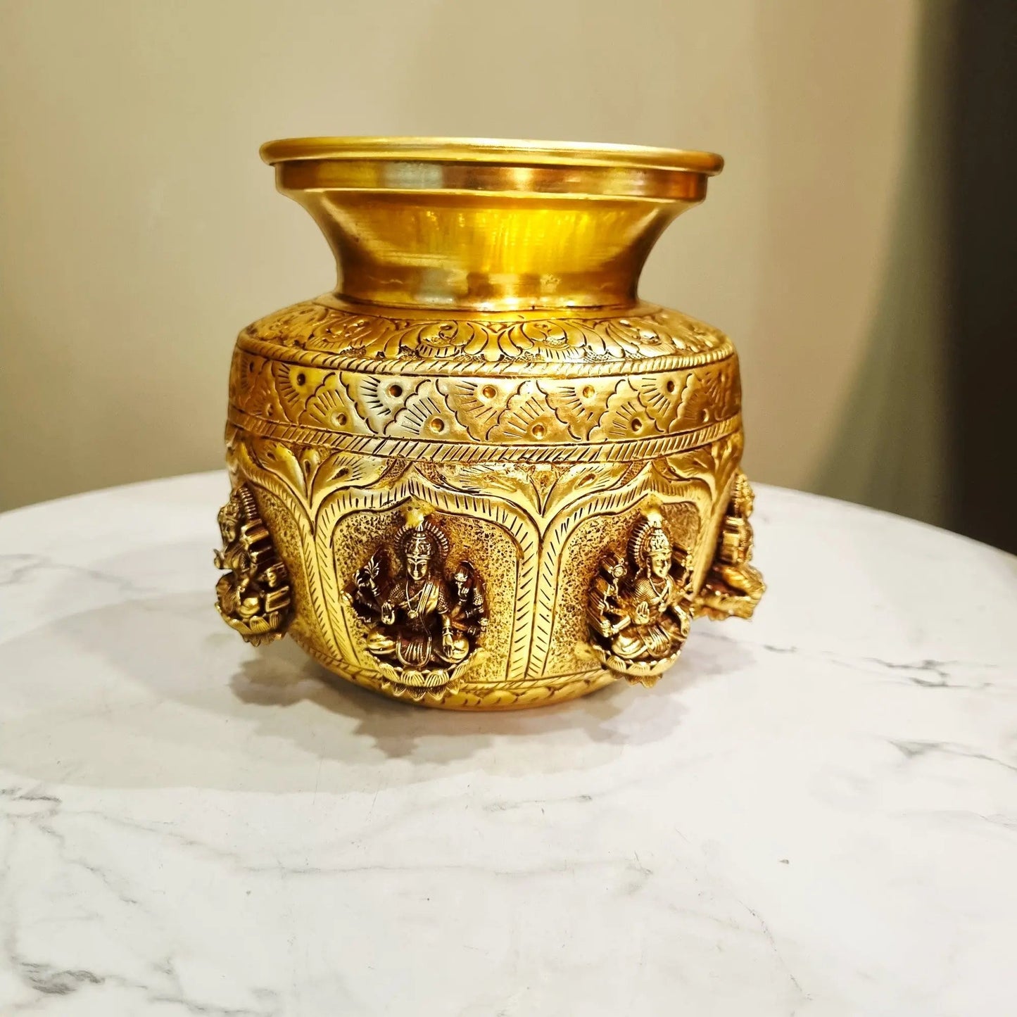 Ashtalakshmi Brass Kalash for Pooja | Designer Brass Kalash | Brass Ashtalakshmi Kalash (Yellow, 5.2 Inches)