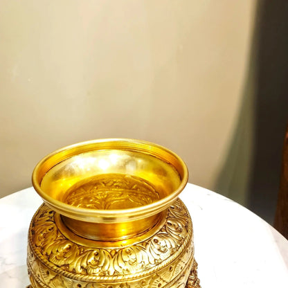 Ashtalakshmi Brass Kalash for Pooja | Designer Brass Kalash | Brass Ashtalakshmi Kalash (Yellow, 5.2 Inches)