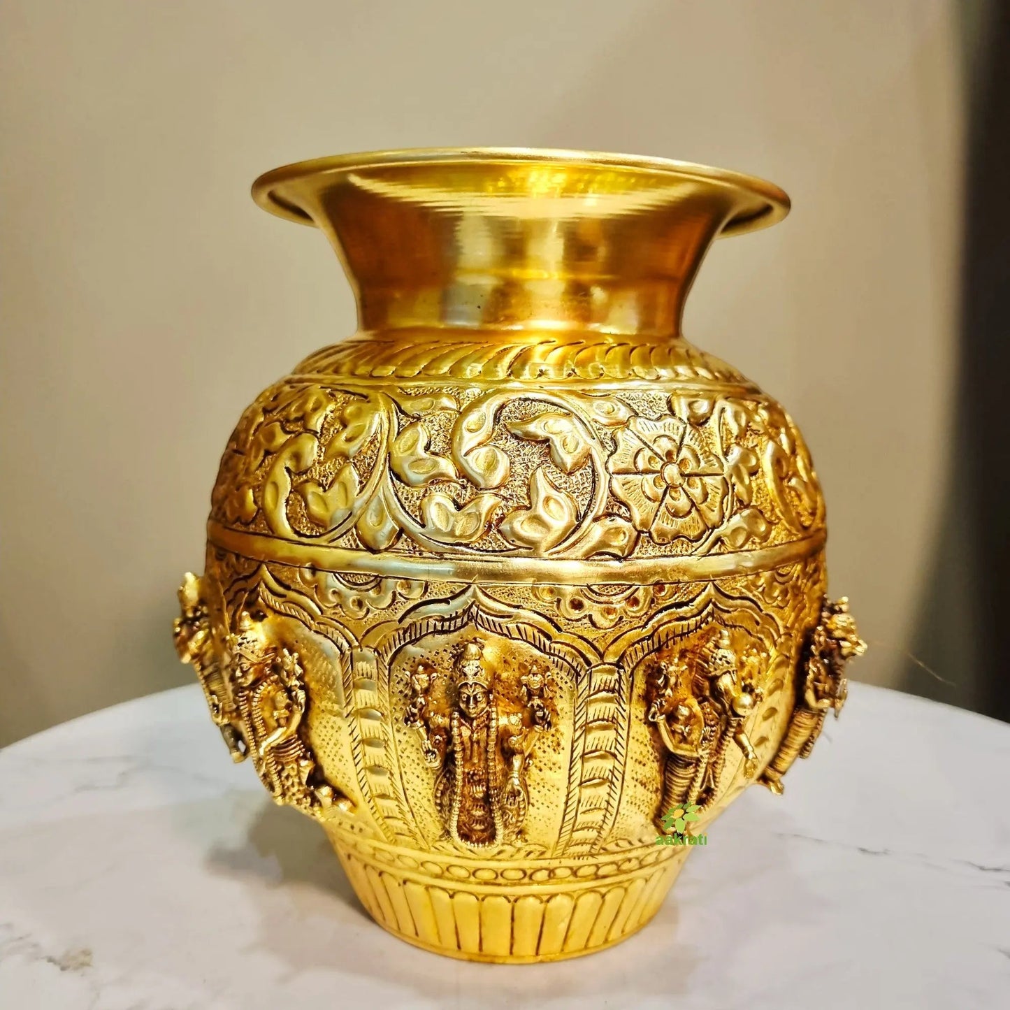 Dashavatar Brass Kalash for Pooja | Brass Dashavatar Puja Kalash | Traditional Hindu Puja Vessel (Yellow, 7 Inches)
