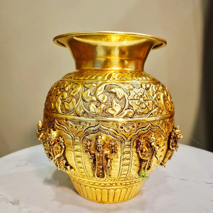 Dashavatar Brass Kalash for Pooja | Brass Dashavatar Puja Kalash | Traditional Hindu Puja Vessel (Yellow, 7 Inches)