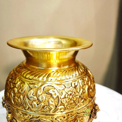Dashavatar Brass Kalash for Pooja | Brass Dashavatar Puja Kalash | Traditional Hindu Puja Vessel (Yellow, 7 Inches)
