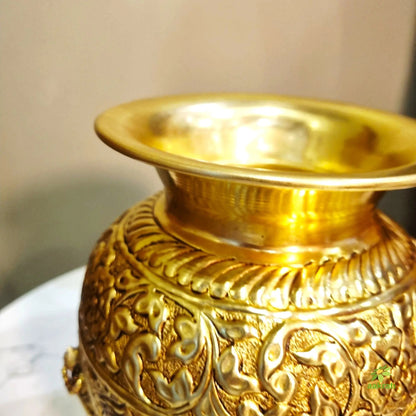 Dashavatar Brass Kalash for Pooja | Brass Dashavatar Puja Kalash | Traditional Hindu Puja Vessel (Yellow, 7 Inches)