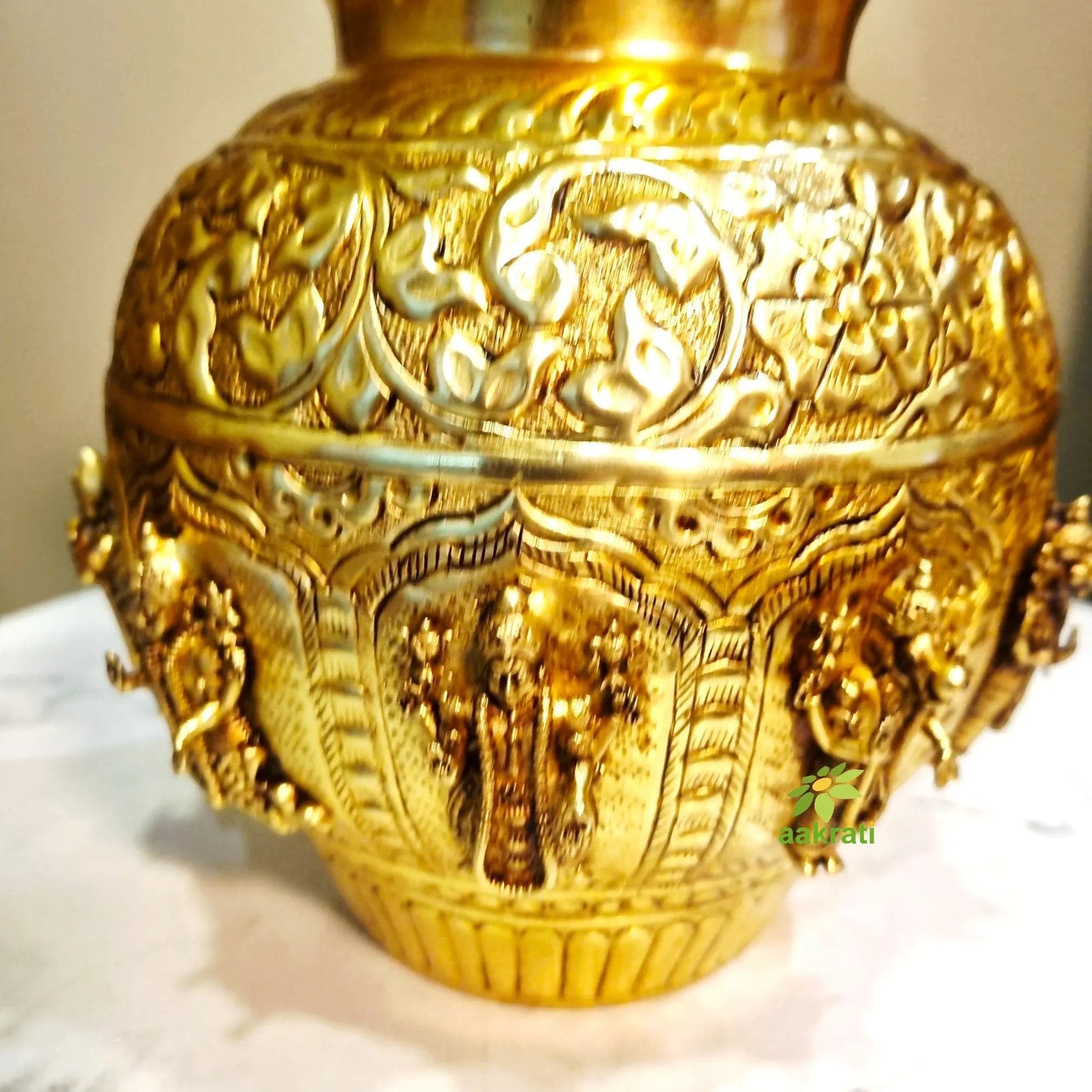 Dashavatar Brass Kalash for Pooja | Brass Dashavatar Puja Kalash | Traditional Hindu Puja Vessel (Yellow, 7 Inches)