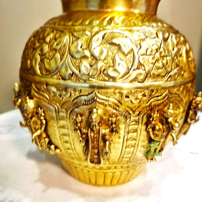 Dashavatar Brass Kalash for Pooja | Brass Dashavatar Puja Kalash | Traditional Hindu Puja Vessel (Yellow, 7 Inches)