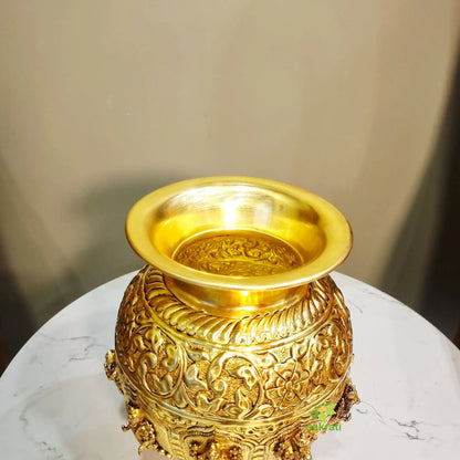 Dashavatar Brass Kalash for Pooja | Brass Dashavatar Puja Kalash | Traditional Hindu Puja Vessel (Yellow, 7 Inches)