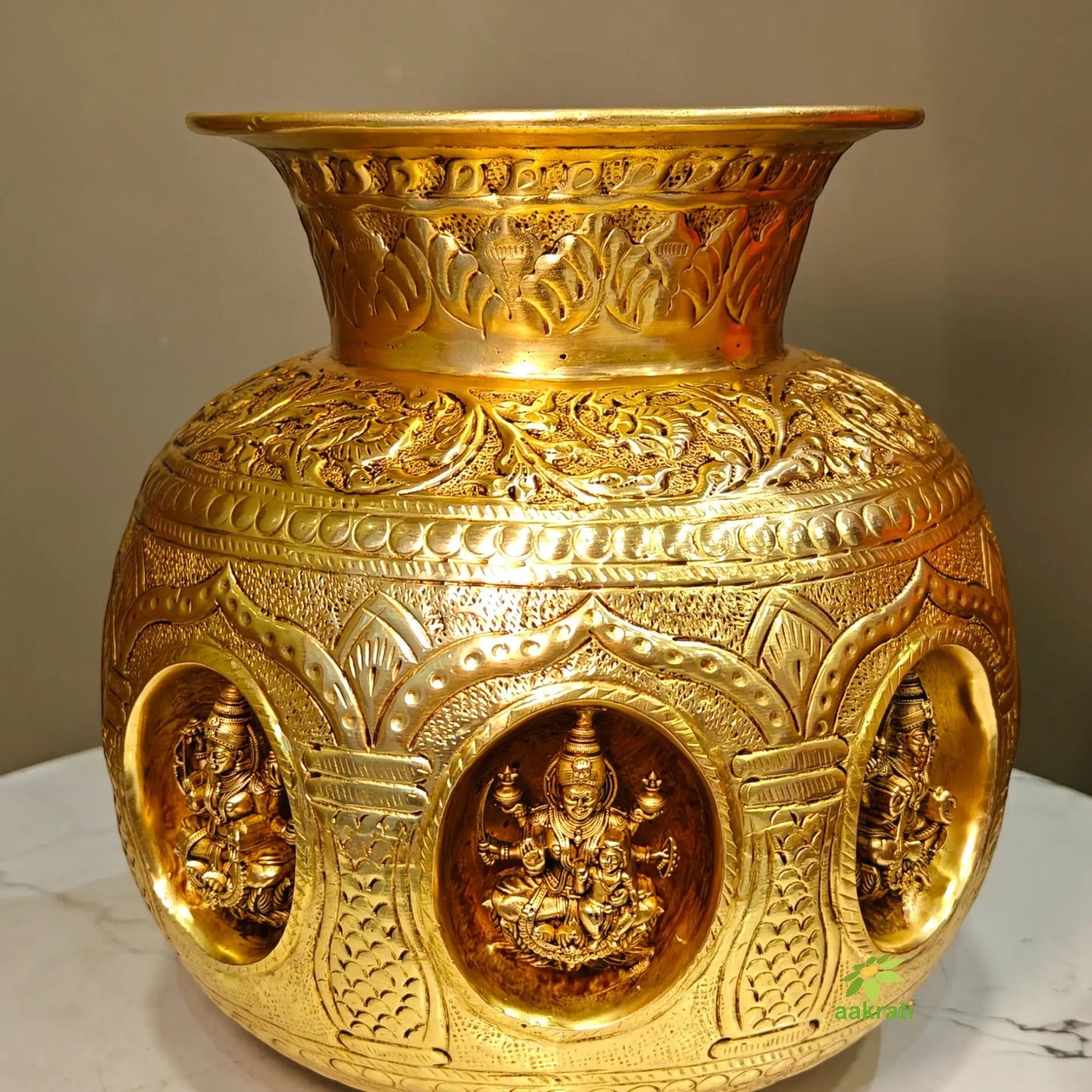 Brass Ashtalakshmi Puja Kalash for Wealth & Prosperity