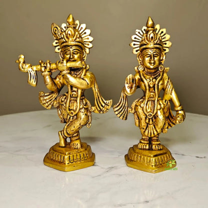 Brass Radha Krishna Idol Statue for Home Temple|Divine Couple Idol for Pooja Room, Temple & Festive Gifts (Yellow, 5 Inches)