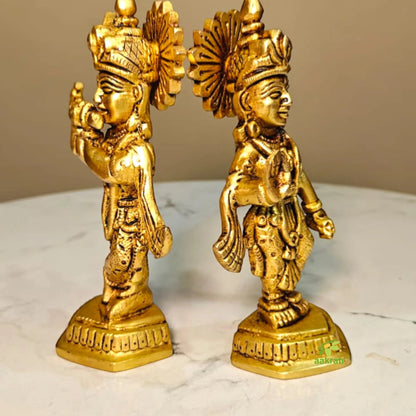 Brass Radha Krishna Idol Statue for Home Temple|Divine Couple Idol for Pooja Room, Temple & Festive Gifts (Yellow, 5 Inches)