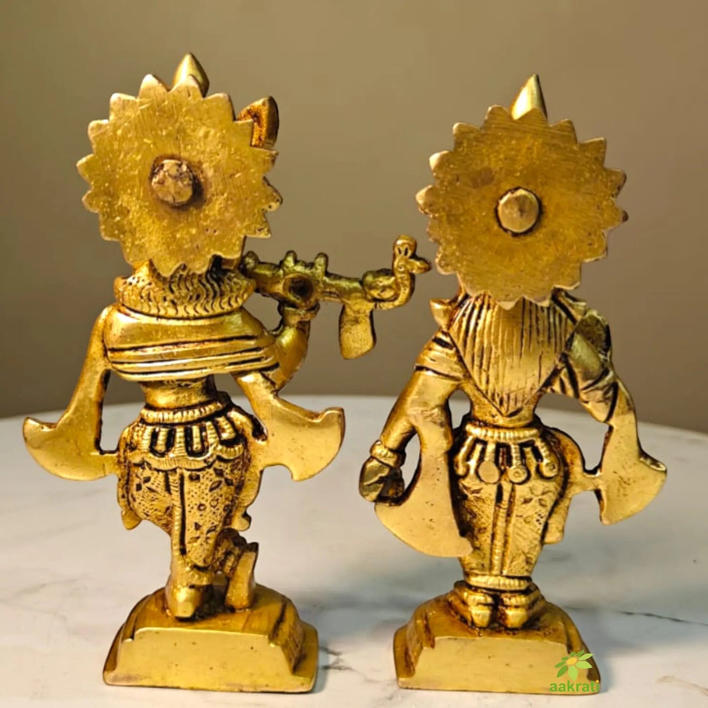 Brass Radha Krishna Idol Statue for Home Temple|Divine Couple Idol for Pooja Room, Temple & Festive Gifts (Yellow, 5 Inches)
