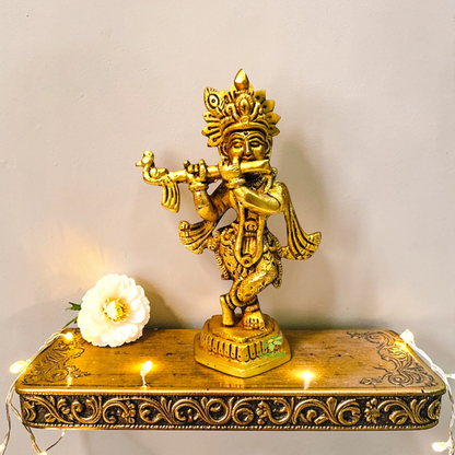 Brass Lord Krishna Idol for Home Temple| Flute Playing Krishna Idol for Pooja & Gifting  (Yellow,5 Inches)