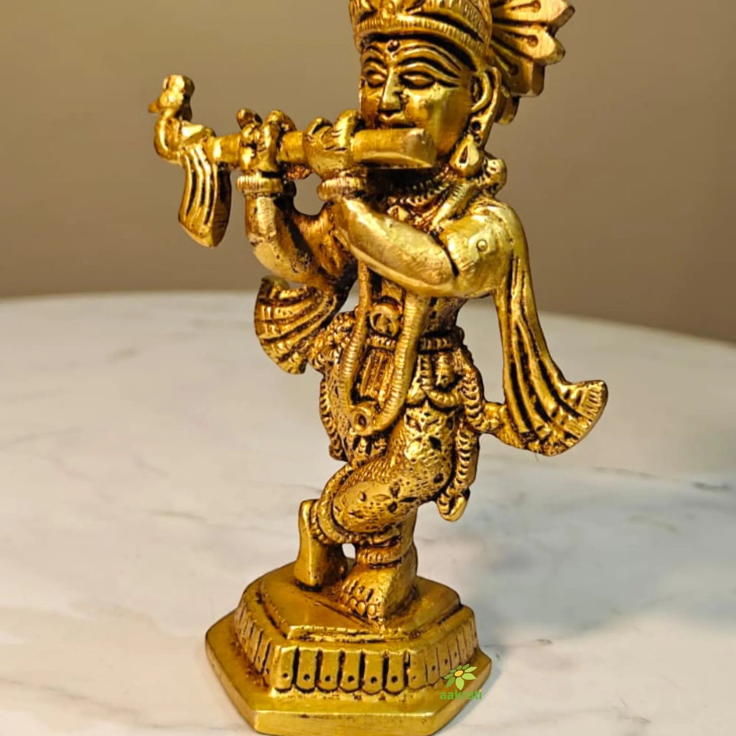 Brass Lord Krishna Idol for Home Temple| Flute Playing Krishna Idol for Pooja & Gifting  (Yellow,5 Inches)