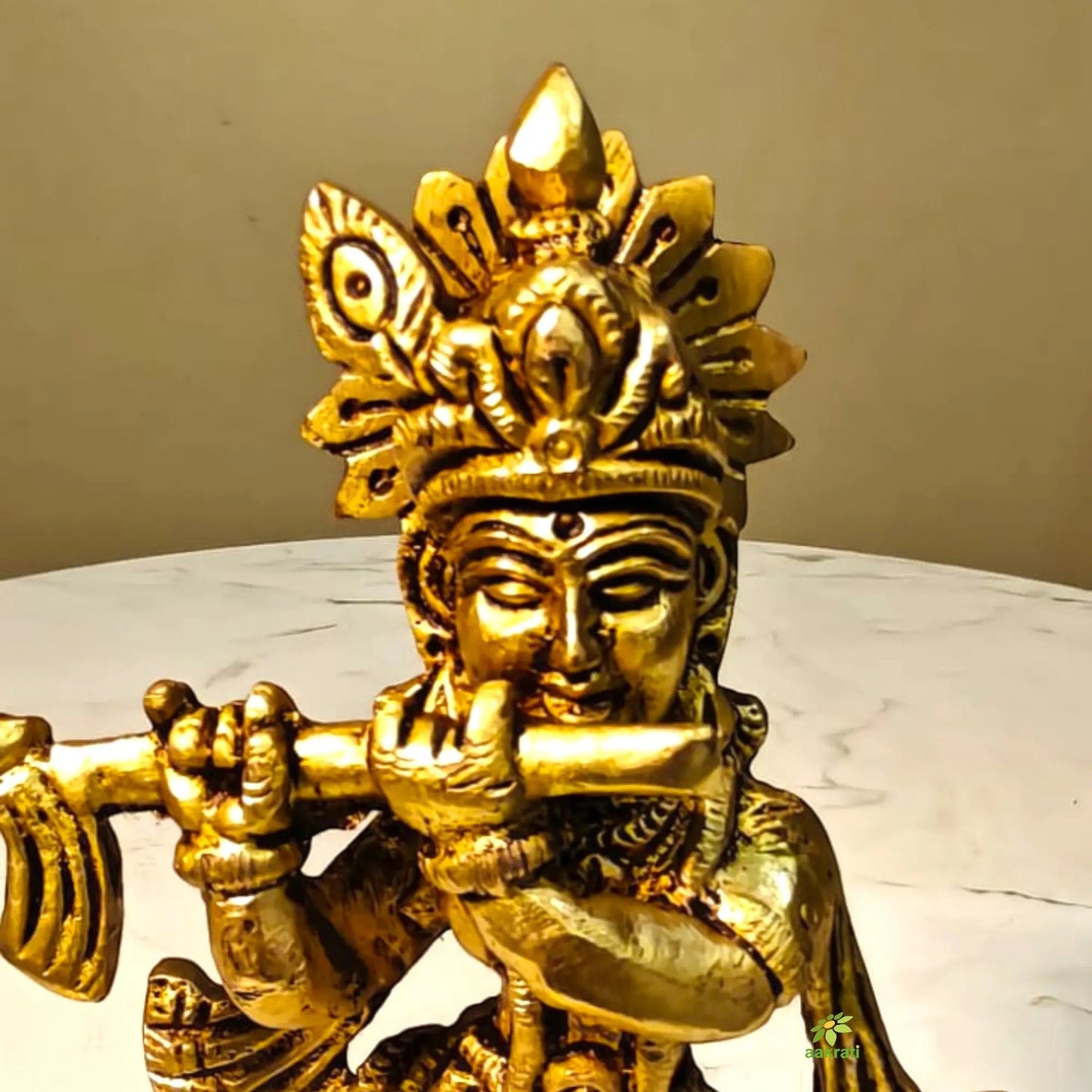 Brass Lord Krishna Idol for Home Temple| Flute Playing Krishna Idol for Pooja & Gifting  (Yellow,5 Inches)