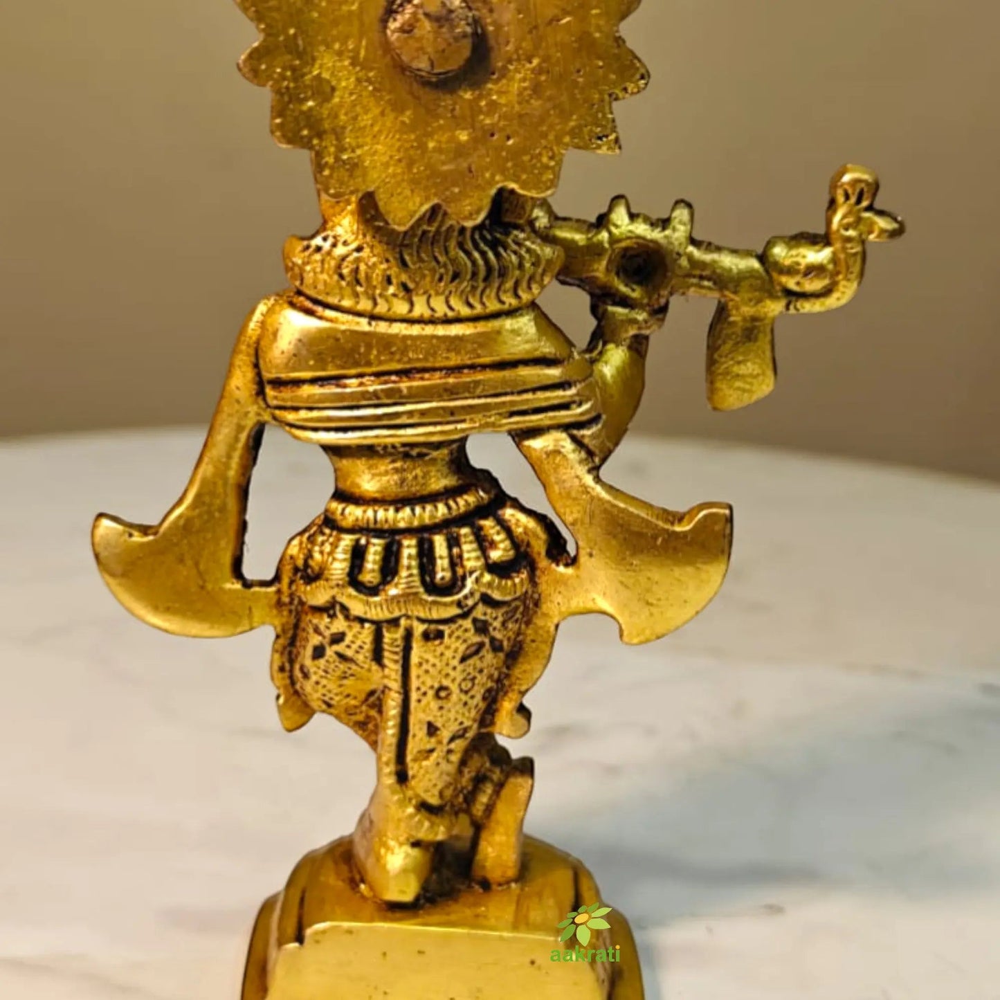 Brass Lord Krishna Idol for Home Temple| Flute Playing Krishna Idol for Pooja & Gifting  (Yellow,5 Inches)
