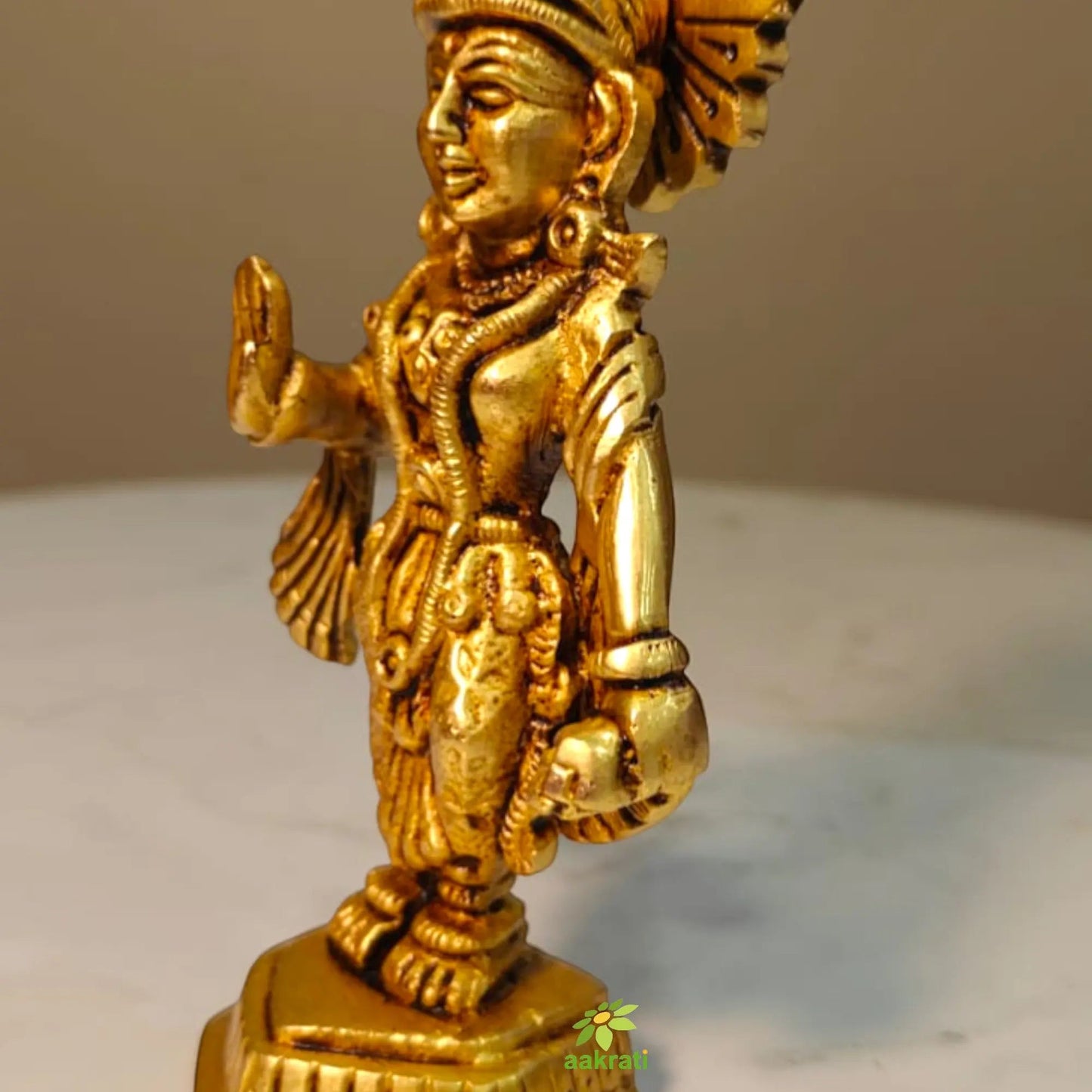 Handcrafted Brass Radha Murti | Divine Hindu Goddess Idol for Pooja & Spiritual Décor (Yellow, 5 Inches)