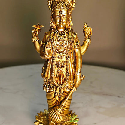 Brass Lord Vishnu Murti Standing | Light Weight Hindu God Idol for Mandir Decoration | Elegant Brass Lord Vishnu Standing Murti (Yellow, 6 Inches)