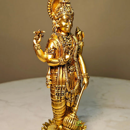 Brass Lord Vishnu Murti Standing | Light Weight Hindu God Idol for Mandir Decoration | Elegant Brass Lord Vishnu Standing Murti (Yellow, 6 Inches)
