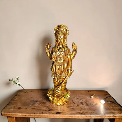 Brass Lord Vishnu Murti Standing | Light Weight Hindu God Idol for Mandir Decoration | Elegant Brass Lord Vishnu Standing Murti (Yellow, 6 Inches)