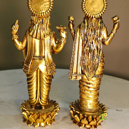 Lightweight Brass Vishnu Lakshmi Standing Idol | Standing Hindu God Idol for Pooja Room |Traditional Brass Vishnu Lakshmi Idol (Yellow, 6 Inches)