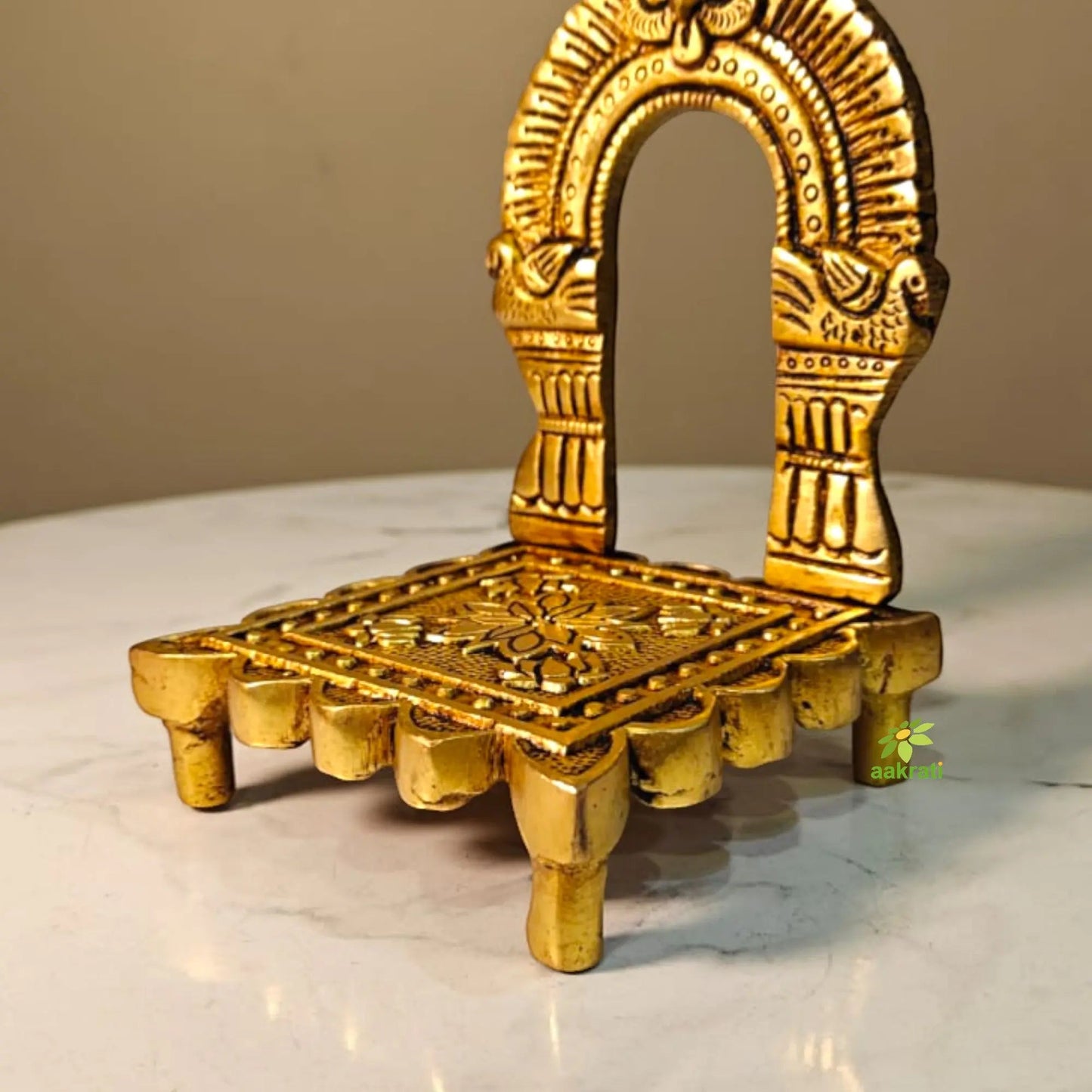 Brass Singhasan for God Idol | Decorative God Seat for Temple & Gifting | Traditional Brass God Singhasan (Yellow, 5 Inches)