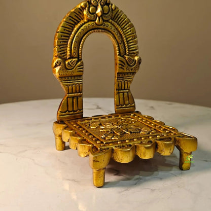 Brass Singhasan for God Idol | Decorative God Seat for Temple & Gifting | Traditional Brass God Singhasan (Yellow, 5 Inches)
