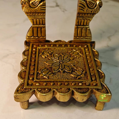 Brass Singhasan for God Idol | Decorative God Seat for Temple & Gifting | Traditional Brass God Singhasan (Yellow, 5 Inches)