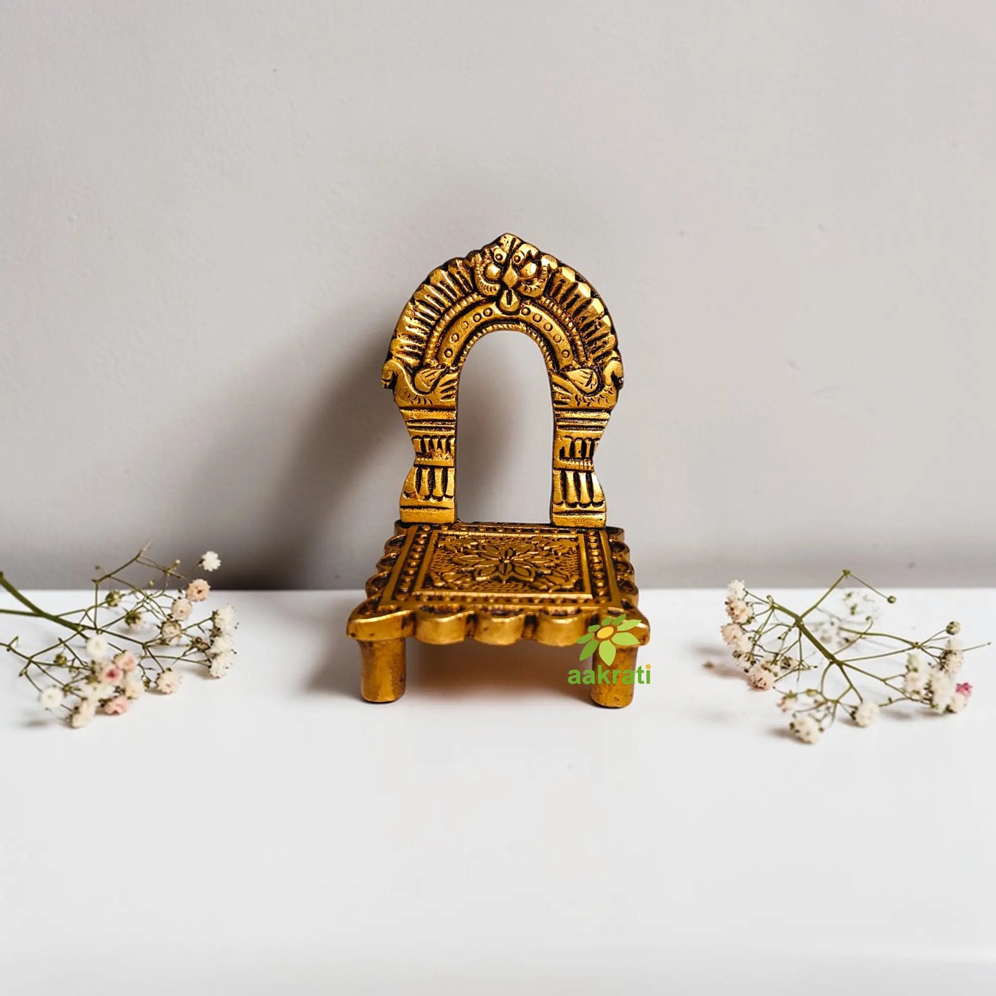 Premium Brass Singhasan God Idol Seat for Mandir & Pooja Room Décor | Pooja Idol Throne Seat for Spiritual Home Décor (Yellow, 3 Inches)