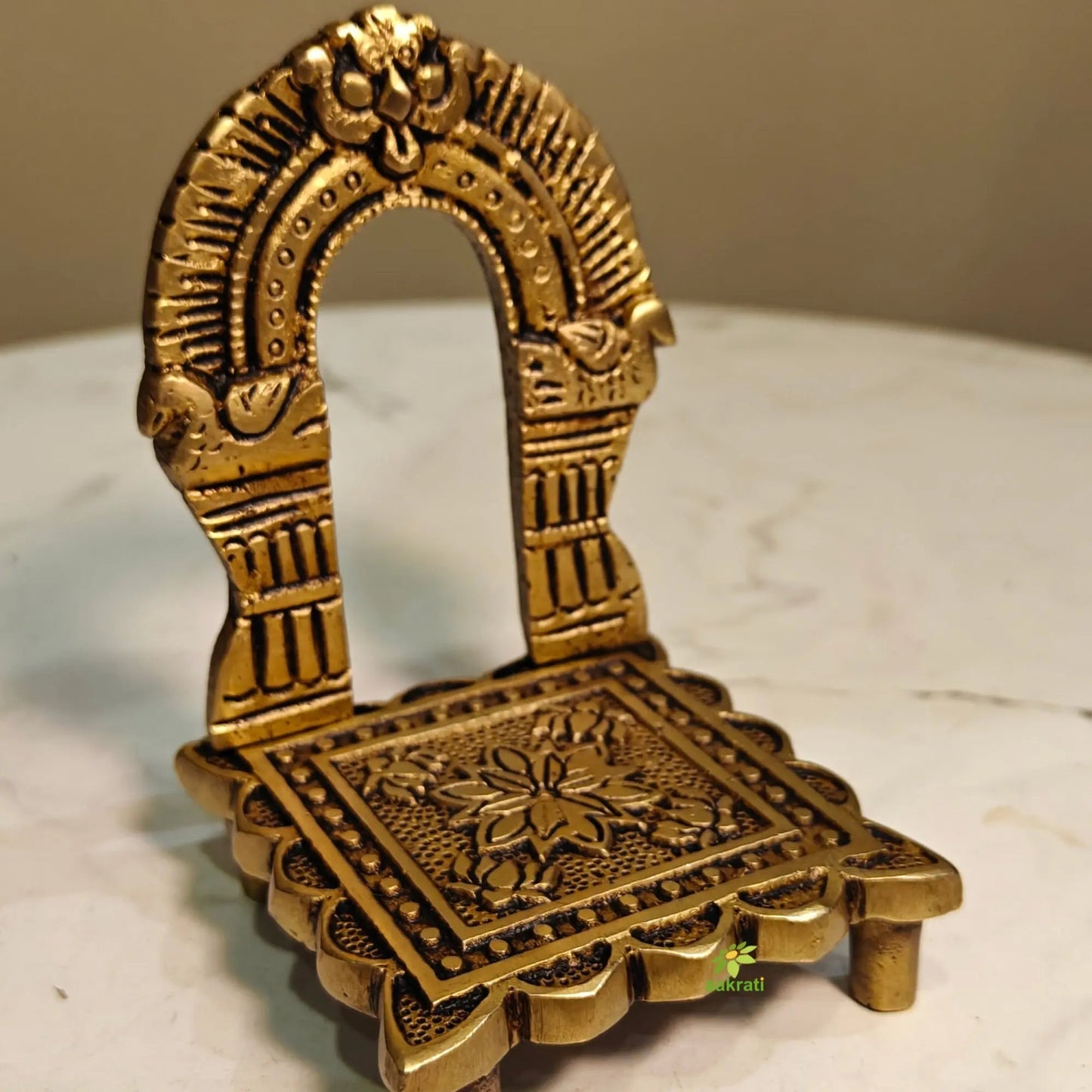 Premium Brass Singhasan God Idol Seat for Mandir & Pooja Room Décor | Pooja Idol Throne Seat for Spiritual Home Décor (Yellow, 3 Inches)