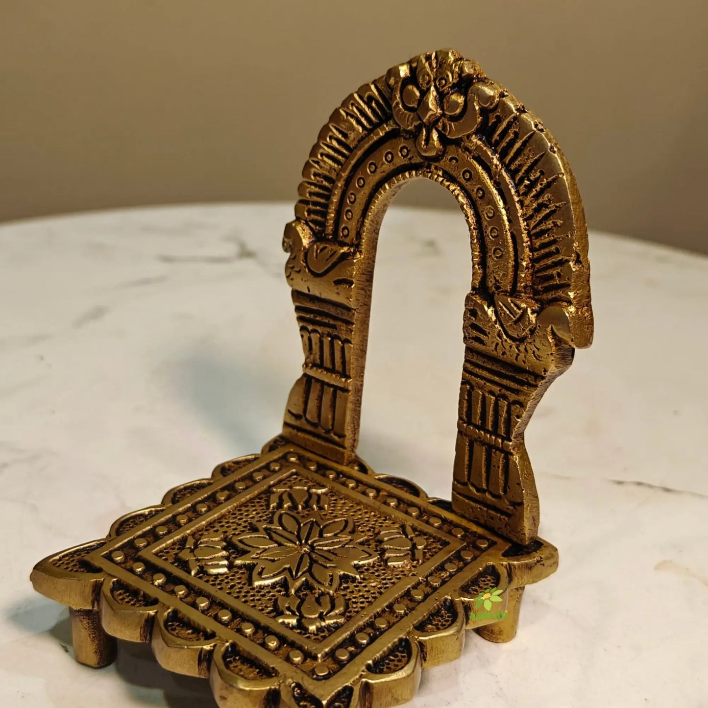 Premium Brass Singhasan God Idol Seat for Mandir & Pooja Room Décor | Pooja Idol Throne Seat for Spiritual Home Décor (Yellow, 3 Inches)