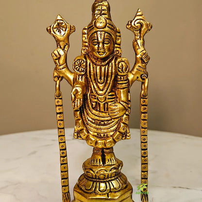 Traditional Brass Tirupati Balaji Statue | Religious Hindu God Idol for Temple & Gifting | Spiritual Hindu God Idol for Mandir & Festivals (Yellow, 6 Inches)