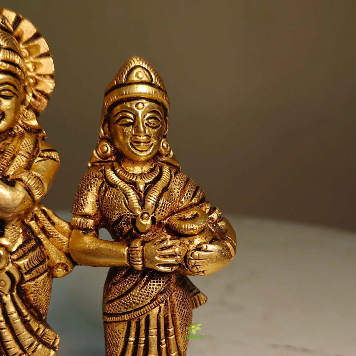Brass Radha Krishna with Peacock Idol | Hindu God Statue for Home Temple & Pooja Décor| Elegant Brass Radha Krishna (Yellow, 4.2 Inches)