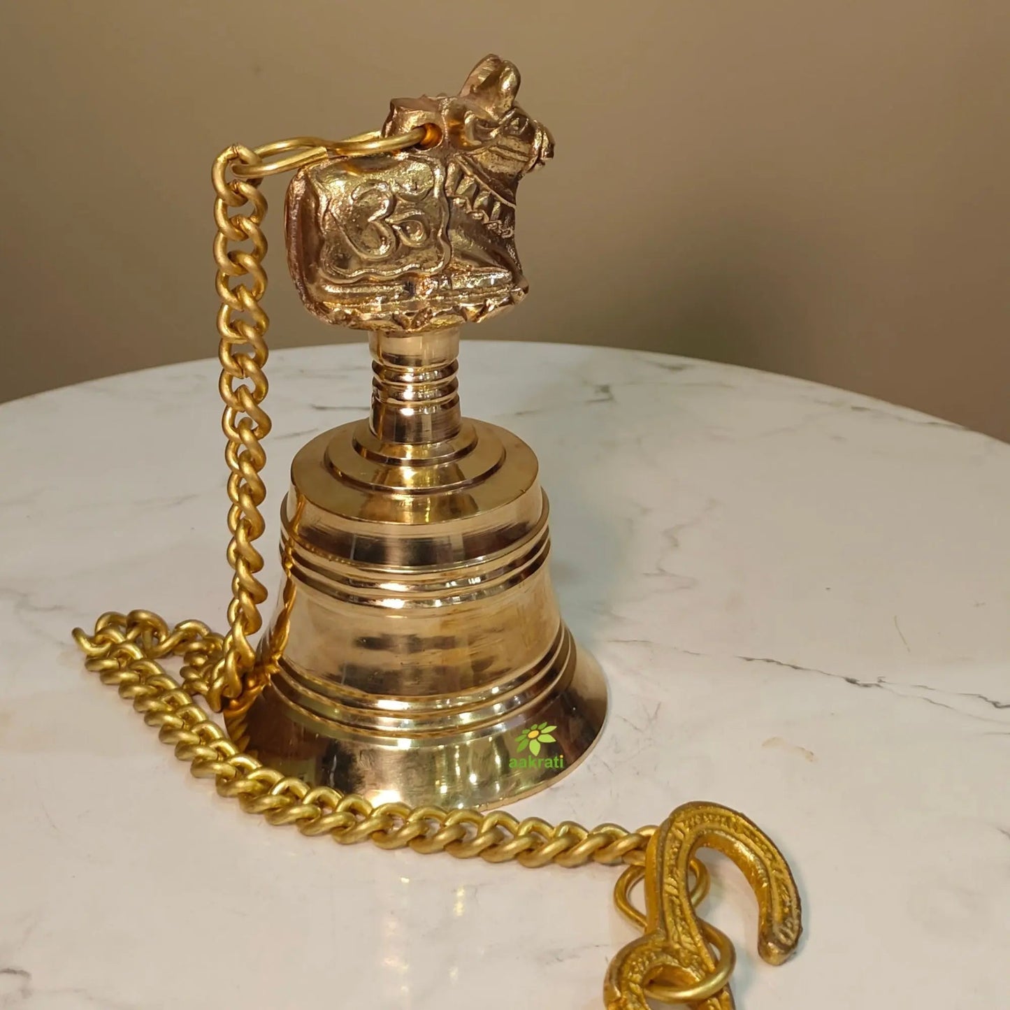Decorative Brass Nandi Bell Hanging | Hindu Temple Ghanti for Mandir & Festive Décor | Ornamental Mandir Door Ghanti for Home Temple (Yellow, 5.5 Inches)